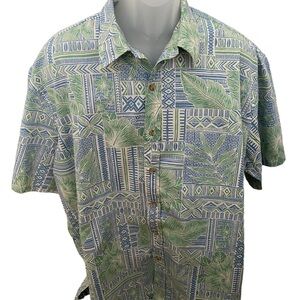 COOKE STREET Honolulu Green & Blue Tropical Aloha Hawaiian Shirt Men 2XL